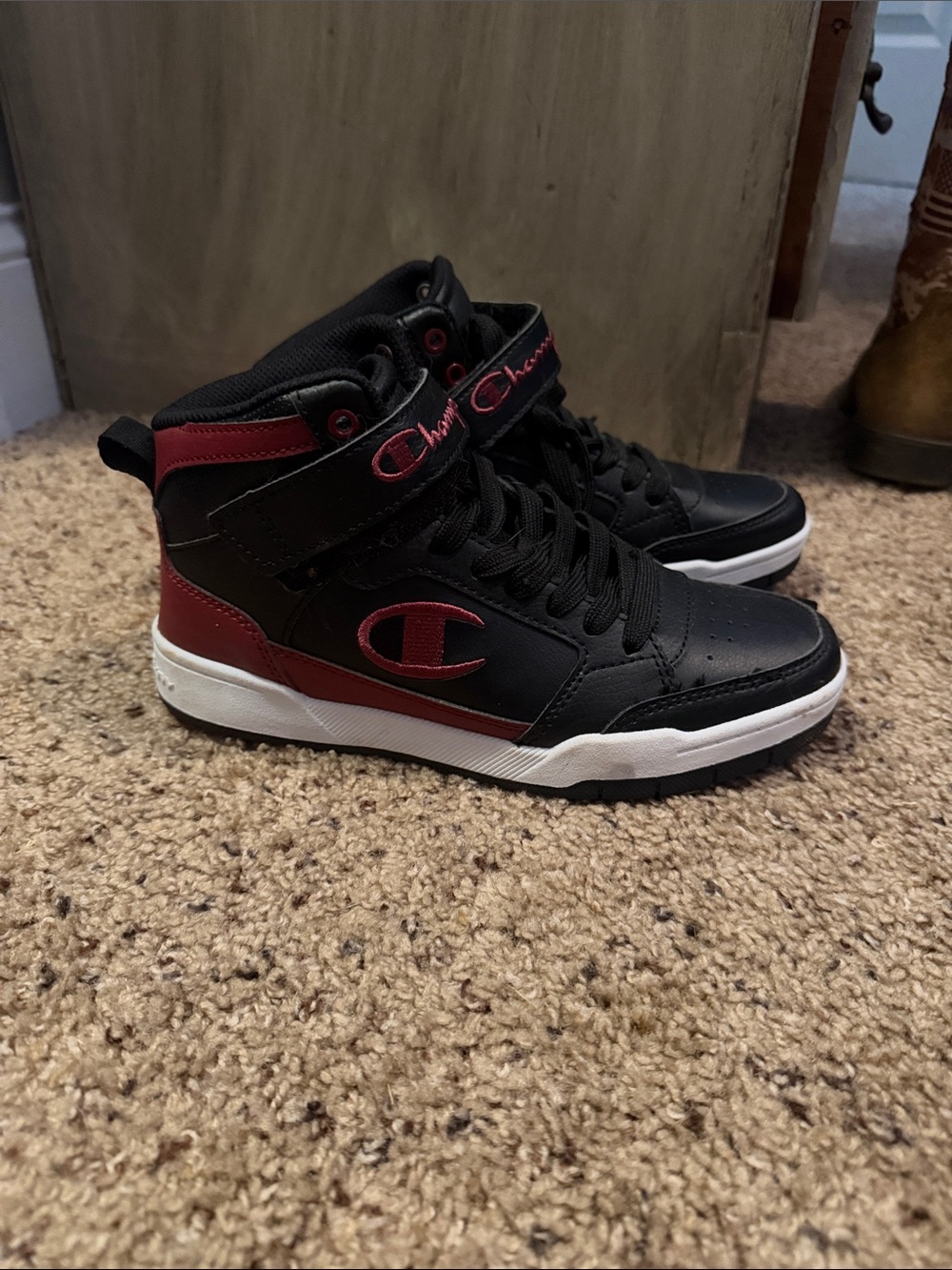 Champion Kids Black and Red High-Top Sneakers